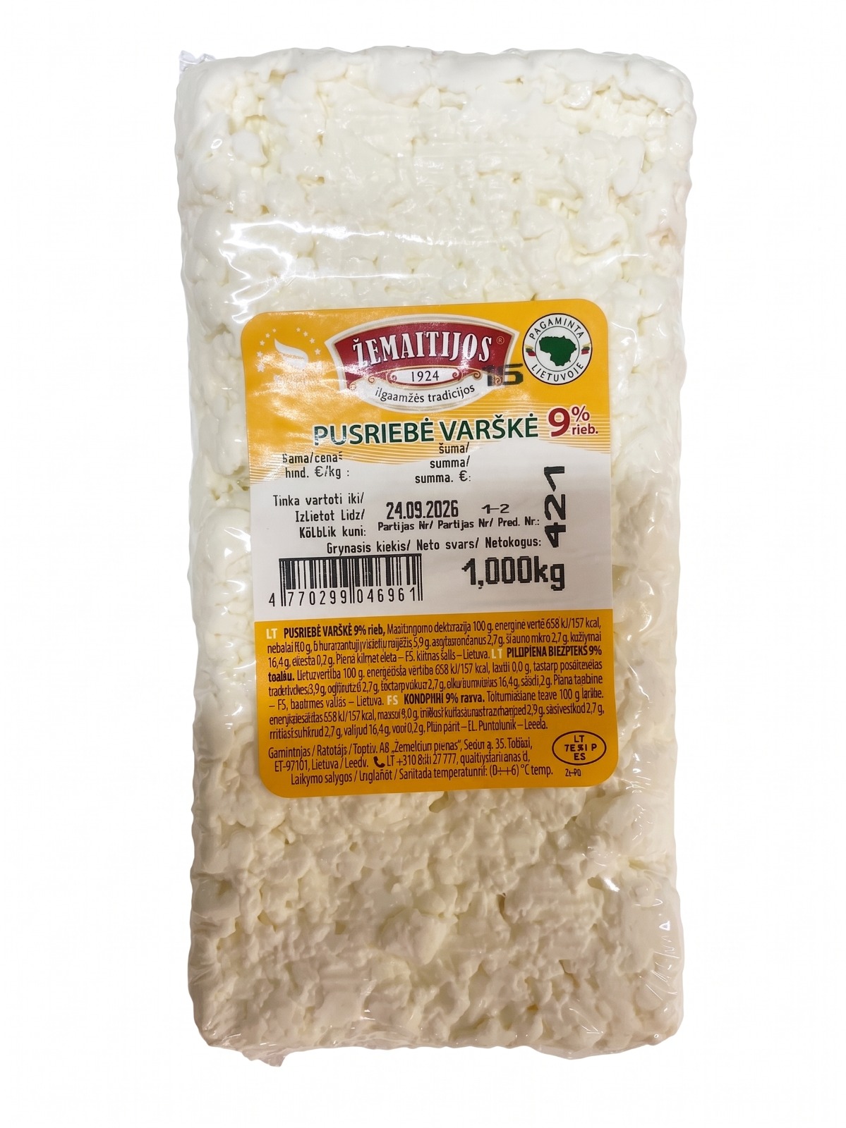 Žemaitijos puolihieno rahka 9 %, 1 kg